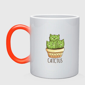 Кружка хамелеон с принтом Котики Кактусы Catctus в Тюмени, керамика | меняет цвет при нагревании, емкость 330 мл | Тематика изображения на принте: cactus | cat | cats | cute cactus | english words | kitten | kitty | puss | pussy | pussycat | кактус в горшке | киски | кисы | котёнок | котики | коты в виде кактусов | коты кактусы | котята | котята кактусы | котятки | кошечки | кошка | мил