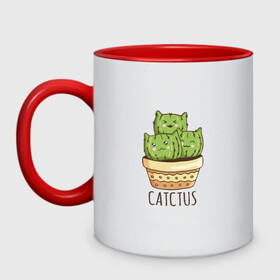 Кружка двухцветная с принтом Котики Кактусы Catctus в Тюмени, керамика | объем — 330 мл, диаметр — 80 мм. Цветная ручка и кайма сверху, в некоторых цветах — вся внутренняя часть | Тематика изображения на принте: cactus | cat | cats | cute cactus | english words | kitten | kitty | puss | pussy | pussycat | кактус в горшке | киски | кисы | котёнок | котики | коты в виде кактусов | коты кактусы | котята | котята кактусы | котятки | кошечки | кошка | мил