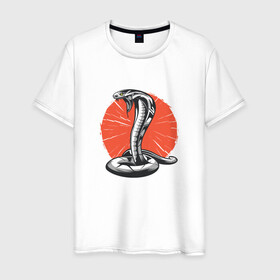Мужская футболка хлопок с принтом Японская Кобра | Japan Cobra в Тюмени, 100% хлопок | прямой крой, круглый вырез горловины, длина до линии бедер, слегка спущенное плечо. | Тематика изображения на принте: art | asp | aspid | cobra kai | japanese | poison | poisoned | red sun | snake | vemonous | venom | viper | арт | вайпер | восходящее солнце | змея | иллюстрация | кобра кай | красное солнце | рисунок кобры | солнце | яд | яд