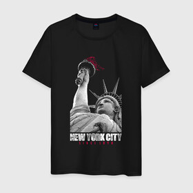 Мужская футболка хлопок с принтом Statue Of Liberty в Тюмени, 100% хлопок | прямой крой, круглый вырез горловины, длина до линии бедер, слегка спущенное плечо. | Тематика изображения на принте: америка | география | города | нью йорк | статуя свободы | страны | сша | туристам