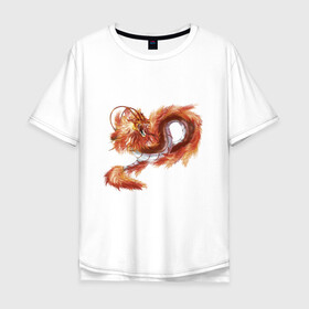 Мужская футболка хлопок Oversize с принтом Красный Огненный Дракон в Тюмени, 100% хлопок | свободный крой, круглый ворот, “спинка” длиннее передней части | animalistic | art | dragon | fire | print | reds | арт | дракон | животное | красный | огонь