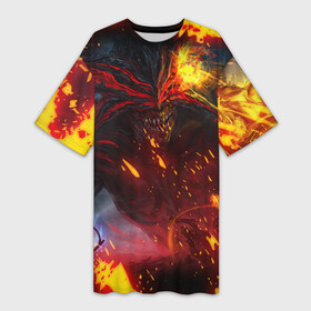 Платье-футболка 3D с принтом Path of Exile | Fire Demon (Z) в Тюмени,  |  | Тематика изображения на принте: exile | game | path of exile | rpg | берсерк | вождь | дикарь | дуэлянт | игра | покоритель | путь изгнанника | рпг