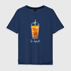 Мужская футболка хлопок Oversize с принтом Коктейль в Тюмени, 100% хлопок | свободный крой, круглый ворот, “спинка” длиннее передней части | sweet | коктейль | надпись | напиток | сладкое