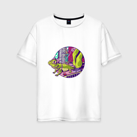 Женская футболка хлопок Oversize с принтом Cool Lizard | Крутая ящерица в Тюмени, 100% хлопок | свободный крой, круглый ворот, спущенный рукав, длина до линии бедер
 | art | graffiti | punk | reptile | urban style | арт | граффити | панк | пресмыкающиеся | рисунок ящерицы | сточная канава | урбан стиль | урбанистика | ящерка