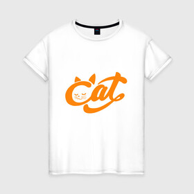 Женская футболка хлопок с принтом Кот - Cat в Тюмени, 100% хлопок | прямой крой, круглый вырез горловины, длина до линии бедер, слегка спущенное плечо | animal | cat | cute | kitty | meow | друг | животные | киска | китти | кот | котенок | котик | котэ | кошечка | кошка | милый | мур | мяу | питомец | тигр