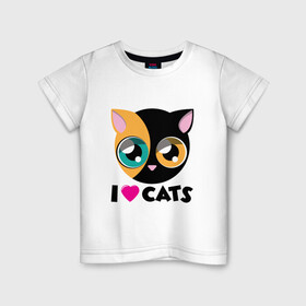 Детская футболка хлопок с принтом I Love Cats в Тюмени, 100% хлопок | круглый вырез горловины, полуприлегающий силуэт, длина до линии бедер | animal | cat | cute | kitty | love | meow | друг | животные | киска | китти | кот | котенок | котик | котэ | кошечка | кошка | милый | мур | мяу | питомец | тигр