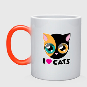 Кружка хамелеон с принтом I Love Cats в Тюмени, керамика | меняет цвет при нагревании, емкость 330 мл | animal | cat | cute | kitty | love | meow | друг | животные | киска | китти | кот | котенок | котик | котэ | кошечка | кошка | милый | мур | мяу | питомец | тигр