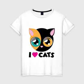 Женская футболка хлопок с принтом I Love Cats в Тюмени, 100% хлопок | прямой крой, круглый вырез горловины, длина до линии бедер, слегка спущенное плечо | animal | cat | cute | kitty | love | meow | друг | животные | киска | китти | кот | котенок | котик | котэ | кошечка | кошка | милый | мур | мяу | питомец | тигр