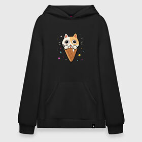 Худи SuperOversize хлопок с принтом Ice Cream Cat в Тюмени, 70% хлопок, 30% полиэстер, мягкий начес внутри | карман-кенгуру, эластичная резинка на манжетах и по нижней кромке, двухслойный капюшон
 | animal | cat | cute | kitty | meow | друг | животные | киска | китти | кот | котенок | котик | котэ | кошечка | кошка | милый | мороженое | мур | мяу | питомец | тигр