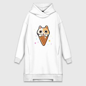 Платье-худи хлопок с принтом Ice Cream Cat в Тюмени,  |  | animal | cat | cute | kitty | meow | друг | животные | киска | китти | кот | котенок | котик | котэ | кошечка | кошка | милый | мороженое | мур | мяу | питомец | тигр