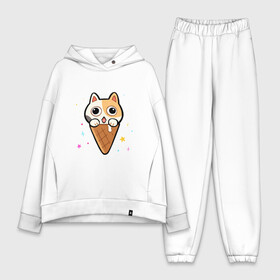 Женский костюм хлопок Oversize с принтом Ice Cream Cat в Тюмени,  |  | animal | cat | cute | kitty | meow | друг | животные | киска | китти | кот | котенок | котик | котэ | кошечка | кошка | милый | мороженое | мур | мяу | питомец | тигр