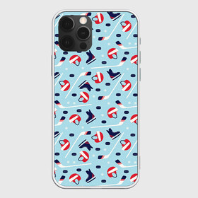 Чехол для iPhone 12 Pro с принтом Hockey Pattern в Тюмени, силикон | область печати: задняя сторона чехла, без боковых панелей | Тематика изображения на принте: hockey | hockey pattern | nhl | pattern | клюшка | лед | нхл | хоккеист | хоккеисты | хоккей