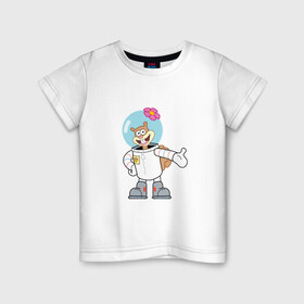 Детская футболка хлопок с принтом Сэнди в Тюмени, 100% хлопок | круглый вырез горловины, полуприлегающий силуэт, длина до линии бедер | sponge bob | spongebob squarepants | губка боб | губка боб квадратные штаны | спанч боб