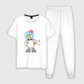 Мужская пижама хлопок с принтом Сэнди в Тюмени, 100% хлопок | брюки и футболка прямого кроя, без карманов, на брюках мягкая резинка на поясе и по низу штанин
 | sponge bob | spongebob squarepants | губка боб | губка боб квадратные штаны | спанч боб