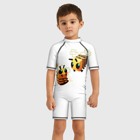 Детский купальный костюм 3D с принтом Minecraft Bee в Тюмени, Полиэстер 85%, Спандекс 15% | застежка на молнии на спине | bee | minecraft | игры | насекомые | пчёлы