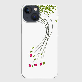 Чехол для iPhone 13 mini с принтом Колибри из листья и цветов в Тюмени,  |  | зеленый | колибри | листья | полет | птица | стилизация | цветы