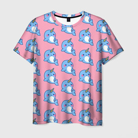 Мужская футболка 3D с принтом Дельфинчики Единорожки в Тюмени, 100% полиэфир | прямой крой, круглый вырез горловины, длина до линии бедер | unicorn | вода | девочке | девчачья | дельфичик | детская | детство | единорог | единороги | единорожек | звездочки | корона | милая | море | мороженое | пончики | радуга | рога | рыба | рыбы | сладости