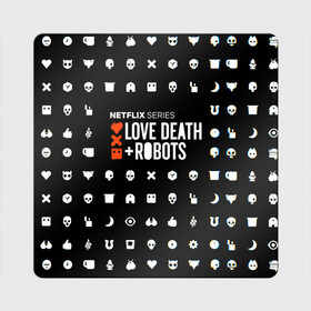 Магнит виниловый Квадрат с принтом LOVE DEATH + ROBOTS $$$ в Тюмени, полимерный материал с магнитным слоем | размер 9*9 см, закругленные углы | Тематика изображения на принте: love death + robots | love death + robots print | netflix | robots | tv series | лого love death + robots | любовь | надпись love death + robots | принт love death + robots | роботы | сериал