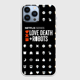 Чехол для iPhone 13 Pro Max с принтом LOVE DEATH + ROBOTS в Тюмени,  |  | Тематика изображения на принте: love death + robots | love death + robots print | netflix | robots | tv series | лого love death + robots | любовь | надпись love death + robots | принт love death + robots | роботы | сериал