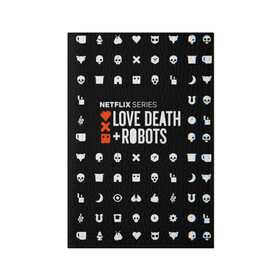 Обложка для паспорта матовая кожа с принтом LOVE DEATH + ROBOTS $$$ в Тюмени, натуральная матовая кожа | размер 19,3 х 13,7 см; прозрачные пластиковые крепления | love death + robots | love death + robots print | netflix | robots | tv series | лого love death + robots | любовь | надпись love death + robots | принт love death + robots | роботы | сериал
