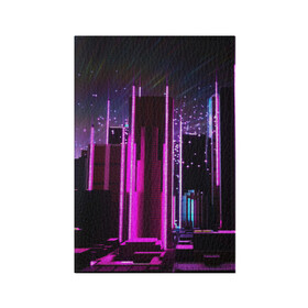 Обложка для паспорта матовая кожа с принтом PINK CITY в Тюмени, натуральная матовая кожа | размер 19,3 х 13,7 см; прозрачные пластиковые крепления | city | pink | purple | абстракция | город | ночной город
