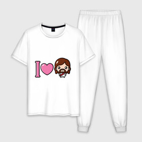 Мужская пижама хлопок с принтом Я люблю Иисуса в Тюмени, 100% хлопок | брюки и футболка прямого кроя, без карманов, на брюках мягкая резинка на поясе и по низу штанин
 | Тематика изображения на принте: доброта | иисус | любовь | пасха | сердце