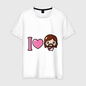 Мужская футболка хлопок с принтом Я люблю Иисуса в Тюмени, 100% хлопок | прямой крой, круглый вырез горловины, длина до линии бедер, слегка спущенное плечо. | Тематика изображения на принте: доброта | иисус | любовь | пасха | сердце