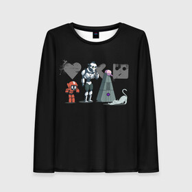 Женский лонгслив 3D с принтом Любовь, Смерть & Роботы в Тюмени, 100% полиэстер | длинные рукава, круглый вырез горловины, полуприлегающий силуэт | cat | cats | death | logo | love | netflix | robots | анимация | кино | кот | кошка | лого | любовь | нетфликс | роботы | сериал