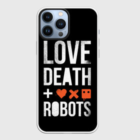 Чехол для iPhone 13 Pro Max с принтом Love Death + Robots в Тюмени,  |  | Тематика изображения на принте: death | ldr | logo | love | netflix | robots | smile | анимация | кино | лого | лср | любовь | нетфликс | роботы | сериал | смайл | смайлик