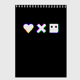 Скетчбук с принтом Love Death and Robots (Glitch) в Тюмени, 100% бумага
 | 48 листов, плотность листов — 100 г/м2, плотность картонной обложки — 250 г/м2. Листы скреплены сверху удобной пружинной спиралью | death | glitch | heart | ldr | logo | love | netflix | robots | smile | анимация | глитч | глич | кино | лого | лср | любовь | нетфликс | роботы | сердце | сериал | смайл | смайлик