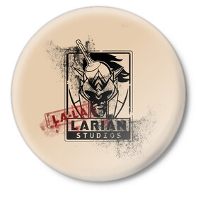 Значок с принтом La-La-Larian Studios в Тюмени,  металл | круглая форма, металлическая застежка в виде булавки | baldur s gate 3 | divinity | larian studios | игра | лариан