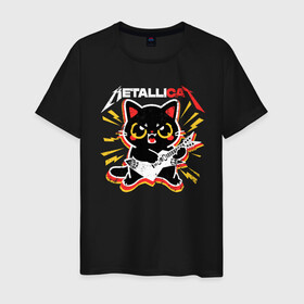 Мужская футболка хлопок с принтом METALLICAT в Тюмени, 100% хлопок | прямой крой, круглый вырез горловины, длина до линии бедер, слегка спущенное плечо. | cat | metallica | metallicat | rock | кот | металлика | музыка | рок | рокер