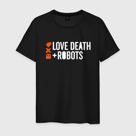 Мужская футболка хлопок с принтом ЛЮБОВЬ СМЕРТЬ И РОБОТЫ в Тюмени, 100% хлопок | прямой крой, круглый вырез горловины, длина до линии бедер, слегка спущенное плечо. | death | hear | ldr | logo | love | netflix | robots | smile | анимация | кино | лого | лср | любовь | нетфликс | роботы | сердце | сериал | смайл | смайлик