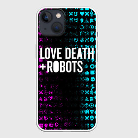 Чехол для iPhone 13 с принтом ЛЮБОВЬ СМЕРТЬ И РОБОТЫ в Тюмени,  |  | death | hear | ldr | logo | love | netflix | robots | smile | анимация | кино | лого | лср | любовь | нетфликс | роботы | сердце | сериал | смайл | смайлик