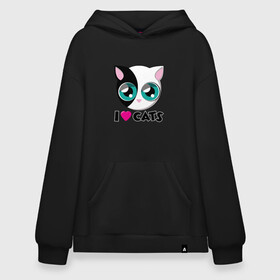 Худи SuperOversize хлопок с принтом I Love Cats в Тюмени, 70% хлопок, 30% полиэстер, мягкий начес внутри | карман-кенгуру, эластичная резинка на манжетах и по нижней кромке, двухслойный капюшон
 | animal | cat | cute | kitty | love | meow | друг | животные | киска | китти | кот | котенок | котик | котэ | кошечка | кошка | люблю | любовь | милый | мур | мяу | питомец | тигр