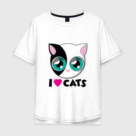 Мужская футболка хлопок Oversize с принтом I Love Cats в Тюмени, 100% хлопок | свободный крой, круглый ворот, “спинка” длиннее передней части | animal | cat | cute | kitty | love | meow | друг | животные | киска | китти | кот | котенок | котик | котэ | кошечка | кошка | люблю | любовь | милый | мур | мяу | питомец | тигр