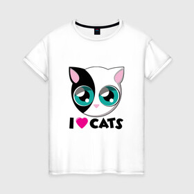 Женская футболка хлопок с принтом I Love Cats в Тюмени, 100% хлопок | прямой крой, круглый вырез горловины, длина до линии бедер, слегка спущенное плечо | animal | cat | cute | kitty | love | meow | друг | животные | киска | китти | кот | котенок | котик | котэ | кошечка | кошка | люблю | любовь | милый | мур | мяу | питомец | тигр