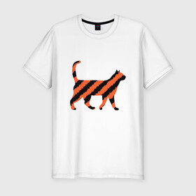 Мужская футболка хлопок Slim с принтом Black-Orange Cat в Тюмени, 92% хлопок, 8% лайкра | приталенный силуэт, круглый вырез ворота, длина до линии бедра, короткий рукав | animal | cat | cute | kitty | meow | друг | животные | киска | китти | кот | котенок | котик | котэ | кошечка | кошка | милый | мур | мяу | питомец | тигр