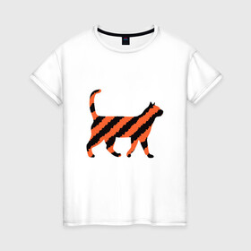 Женская футболка хлопок с принтом Black-Orange Cat в Тюмени, 100% хлопок | прямой крой, круглый вырез горловины, длина до линии бедер, слегка спущенное плечо | animal | cat | cute | kitty | meow | друг | животные | киска | китти | кот | котенок | котик | котэ | кошечка | кошка | милый | мур | мяу | питомец | тигр