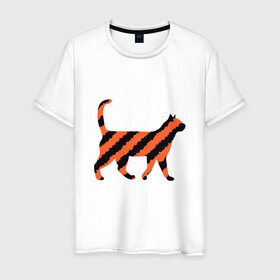 Мужская футболка хлопок с принтом Black-Orange Cat в Тюмени, 100% хлопок | прямой крой, круглый вырез горловины, длина до линии бедер, слегка спущенное плечо. | Тематика изображения на принте: animal | cat | cute | kitty | meow | друг | животные | киска | китти | кот | котенок | котик | котэ | кошечка | кошка | милый | мур | мяу | питомец | тигр