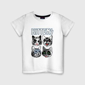 Детская футболка хлопок с принтом Kittens в Тюмени, 100% хлопок | круглый вырез горловины, полуприлегающий силуэт, длина до линии бедер | animal | cat | cute | kiss | kitty | meow | rock | гитара | друг | животные | киска | кисс | китти | кот | котенок | котик | котэ | кошечка | кошка | метал | милый | музыка | мур | мяу | питомец | рок | тигр