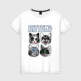 Женская футболка хлопок с принтом Kittens в Тюмени, 100% хлопок | прямой крой, круглый вырез горловины, длина до линии бедер, слегка спущенное плечо | animal | cat | cute | kiss | kitty | meow | rock | гитара | друг | животные | киска | кисс | китти | кот | котенок | котик | котэ | кошечка | кошка | метал | милый | музыка | мур | мяу | питомец | рок | тигр