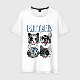 Мужская футболка хлопок с принтом Kittens в Тюмени, 100% хлопок | прямой крой, круглый вырез горловины, длина до линии бедер, слегка спущенное плечо. | Тематика изображения на принте: animal | cat | cute | kiss | kitty | meow | rock | гитара | друг | животные | киска | кисс | китти | кот | котенок | котик | котэ | кошечка | кошка | метал | милый | музыка | мур | мяу | питомец | рок | тигр