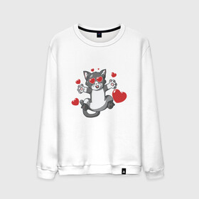 Мужской свитшот хлопок с принтом Love Cat в Тюмени, 100% хлопок |  | animal | cat | cute | kitty | love | meow | друг | животные | киска | китти | кот | котенок | котик | котэ | кошечка | кошка | люблю | любовь | милый | мур | мяу | питомец | сердце | тигр