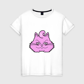 Женская футболка хлопок с принтом Pink Cat в Тюмени, 100% хлопок | прямой крой, круглый вырез горловины, длина до линии бедер, слегка спущенное плечо | animal | cat | cute | kitty | meow | друг | животные | киска | китти | кот | котенок | котик | котэ | кошечка | кошка | милый | мур | мяу | питомец | тигр