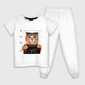 Детская пижама хлопок с принтом РУТОЙ КОТ В ОЧКАХ ЗАКЛЮЧЕННЫЙ в Тюмени, 100% хлопок |  брюки и футболка прямого кроя, без карманов, на брюках мягкая резинка на поясе и по низу штанин
 | cat | cats | cool | cute | funny | kitten | kitty | meow | pet | prisoner | в очках | заключенный | кот | котик | коты | кошка | кошки | милый