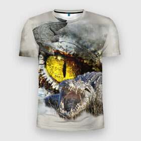 Мужская футболка 3D спортивная с принтом Глаз крокодила в Тюмени, 100% полиэстер с улучшенными характеристиками | приталенный силуэт, круглая горловина, широкие плечи, сужается к линии бедра | аллигатор | глаз | крокодил | крокодильчик | ящер