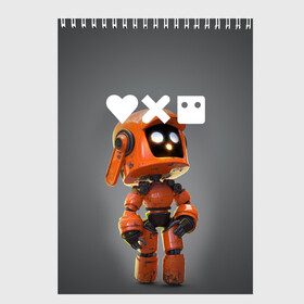 Скетчбук (блокнот) с принтом Love, Death and Robots | K-VRC (Z) в Тюмени, 100% бумага
 | 48 листов, плотность листов — 100 г/м2, плотность картонной обложки — 250 г/м2. Листы скреплены сверху удобной пружинной спиралью | Тематика изображения на принте: death | k vrc | love | love death robots | netflix | robots | vedeathrobots | xbot 4000 | врц | любовь | нетфликс | роботы | сериал | сериалы