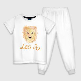 Детская пижама хлопок с принтом Лев знак зодиака голова льва в Тюмени, 100% хлопок |  брюки и футболка прямого кроя, без карманов, на брюках мягкая резинка на поясе и по низу штанин
 | Тематика изображения на принте: акварель | голова льва | желтый | знак зодиака | лев | оранжевый
