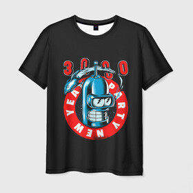 Мужская футболка 3D с принтом Party 3000 в Тюмени, 100% полиэфир | прямой крой, круглый вырез горловины, длина до линии бедер | bender | futurama | planet express | бендер | мульт | мультфильм | планетный экспресс | туранга лила | филипп джэй фрай | футурама
